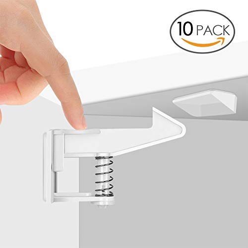 Sundell 10 Piezas Cerraduras de Seguridad Puertas Niños - Cierres para Armarios, Cajones Bloqueo Totalmente Invisible (Blanco)