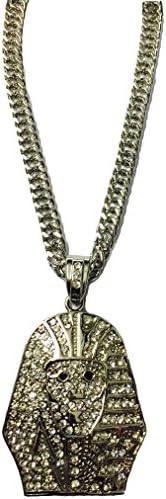 Egyptian Pharaoh Pendant Necklace Charms 90cm Link Cuban Chain Men Necklace Hip Hop Pendant Necklace Crystal Brand Jewelry (Silver) (Silver)