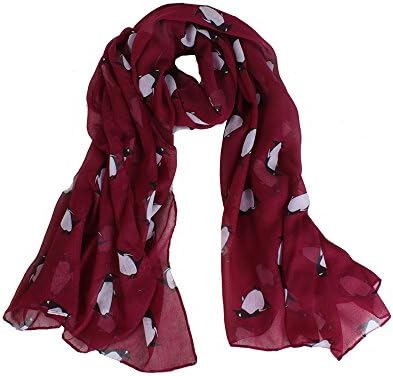 Plum Cute Penguin Print Lightweight Scarf