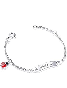 MATERIA Kinder Armband mit Gravur Marienkäfer 925 Silber Emaille rot rhodiniert 12-14cm #SA-61
