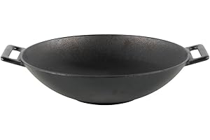 lätt Home Wok Antiadherente in Ghisa Smaltato Nero 31 cm. Padella Wok Cucina Orientale. Idonea per Piani Cottura a Induzione Elettrico Gas e Forno
