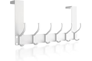 Snowalva Over Door Hanger with 12 Hooks, Towel Hanger Bathroom No Drilling Assembly-Free Hooks for Back of Door Lightweight Over Door Hooks for Bedrooms for Clothes Towel Coat Door Hooks White