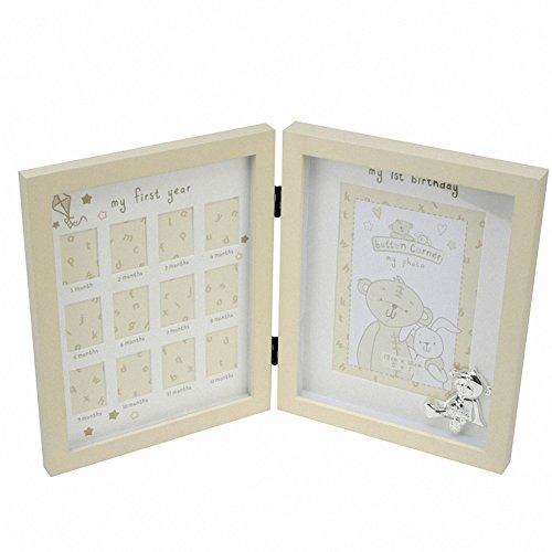 New Baby's 1st Year Photo Frame Silver Teddy