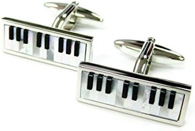 Silver Mother of Pearl and Onyx Piano Keyboard Cufflinks Music Gemelos FBA 103032-1