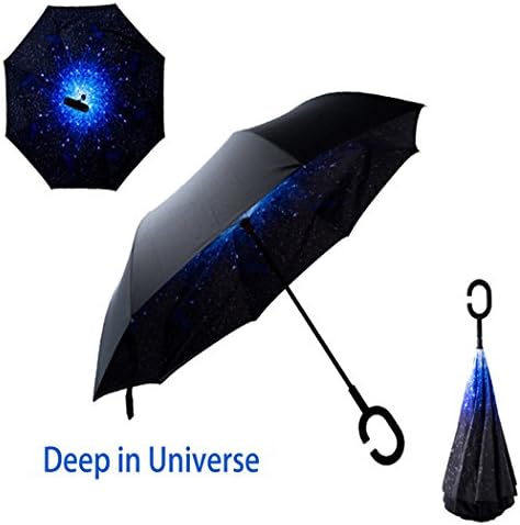 Camphelper Reverse Umbrella double layer Windproof UV Protection Sun&amp;Rain Car Inverted folding Umbrella (Deep In Universe)