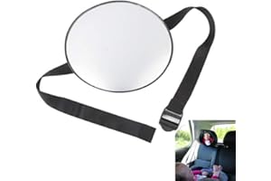 FUXUNAMZ Espejo De Asiento Trasero Para BebéS, Espejo Convexo Con Gran Campo VisióN Hecho Material Irrompible (PláStico Abs) Bebé Sin Partes/Tornillos Individuales, Coche óPtimo En El (17 Cm) Negro