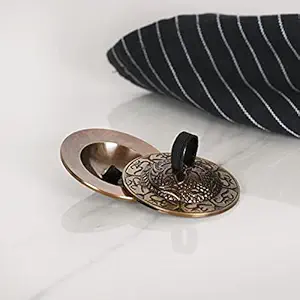 NIM Brass manjira set antique finish with beautiful work of Om and flower carving