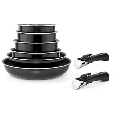 Arthur Martin - AM80B - Batterie 8 pieces tous feux dont induction - 3 poeles (20/24/28 cm) 3 casseroles (16/18/20 cm) 2 poignets amovibles.
