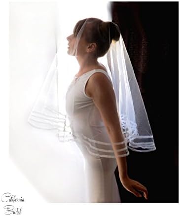 Triple Sheer Ribbon Edge Drop Veil elbow length 1 Tier 1t Ribbon edge veil
