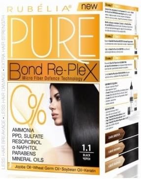 New Generation Permanent Hair Color Cream Pure Bond Re-Plex Enriched Formula with Keratin, Jojoba Oil - Ammonia, PPD Free (Blue Black)