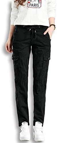 Lixmee Women Elastic Waist Straight Motorbike Cargo Pants Black Medium