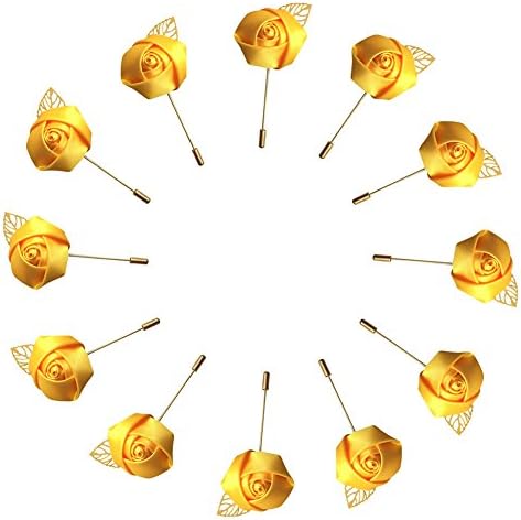 WeddingBobDIY 12Pieces/lot Groom Boutonniere Wedding Silk Rose(3.5cm) Flowers Accessories Prom Pin Man Suit Decoration (Gold)