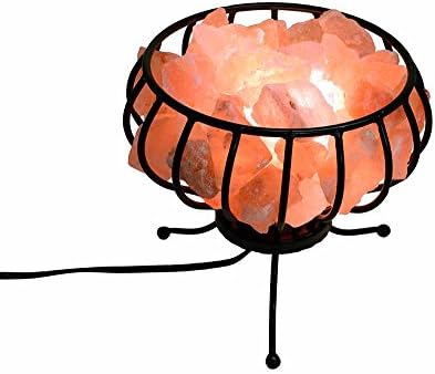 Salt Stones In Rounded Wire Basket On Legs With Bulb And Mains Wire Included