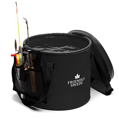 Zusammenklappbarer Falteimer Faltschüssel, Eimer für Camping, Reisen, Gartenarbeit, unterwegs – Falteimer Waschbecken Wasser Container Eimer, mit Deckel und Werkzeug Mesh Tasche – von The Friendly Swede (Schwarz 16 Liter) - 4