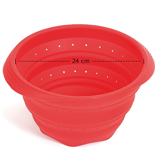 Faltbarer Silikonseiher (Ø23 cm, 4 L, Große: Large), Hohe Qualität aus 100% Platin-Silikon, Made in Italy, Silikonsieb, Falbarer Seiher, Sieb Faltbar, Küchensieb, Abtropfsieb, Collapsible Silicone Colander, Strainer, 23 x 23 cm (Large – Red) - 2