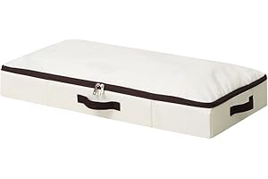iwill CREATE PRO Boîtes de Rangement Rigide Pliables et Lavable Sous le Lit avec Doublure de Support en Plastique, Tissu Durable, 3 Poignées, Couvercle à Fermeture Éclair Souple (Beige, 75x38x10cm)