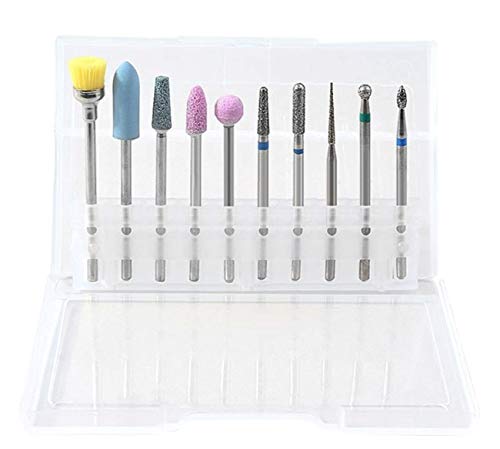 Set 10 frese di diamante professionale per tornio unghie. cuticole, asperità, smalti semipermanenti, unghie acriliche e unghie in gel.
