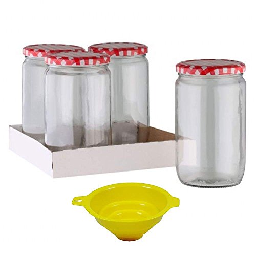 (Viva Haushaltswaren - 4 Einmachgläser 720 ml / Einkochgläser mit Schraubverschluss, inkl. einem Einfüll-Trichter)