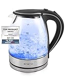 1,7 Liter Fassungsvermögen Emerio Wasserkocher, 1.7L, kabellos, hochwertiges Borosilikatglas