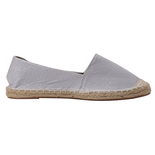 Japanwelt Damen Espadrilles Glitzer Canvas Weiß - Flache Slipper Sommerschuhe Abendgarderobe Größe 41 - 4