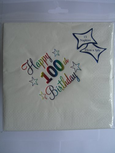 Preisvergleich Produktbild NPK 15 White Printed Napkins - 100th Birthday Multi Foil