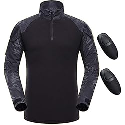 QMFIVE Chemise Tactique, Tactical Airsoft Camouflage Tee-Shirt Manches Longues à Manches Longues BDU avec Style Militaire