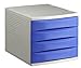 Produktbild Rotho 1108006159 Schubladenbox Bürobox Quadra aus Kunststoff (PS), 4 geschlossene Schübe, A4-Format, hochwertige Qualität, circa 37 x 28 x 25 cm, grau/blau