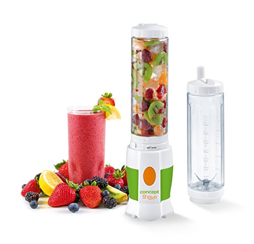 CONCEPT Hausgeräte sm3350 Smoothie Maker Shake and go mit 2 Flaschen, 500 ml, 180 W, 0,5 L, weiß / grün