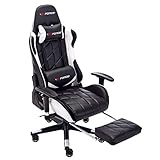 GTFORCE - Fauteuil Gamer/de Bureau Pro GT - Dossier inclinable - Style Racing/Automobile/Sportif - pour Travail sur Ordinateur - Similicuir - Blanc avec Repose-Pieds