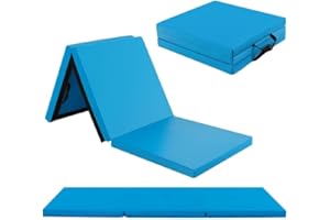 GOPLUS Esterilla de Yoga de 3 Pliegues, 180 x 60 x 5 cm, Colchoneta de Ejercicio con Asas de Transporte, PU/Algodón de Perla EPE, Alfombrilla Ligera para el Gimnasio en Casa