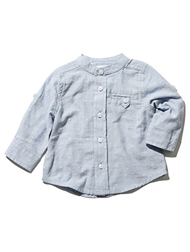M&Co Baby Boy Long Sleeve Button Down Grandad Collar Light Blue Dobby Shirt Blue 9/12 Mnths