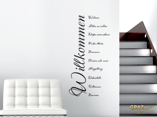 Graz Design 720108_57_070 Wand-tattoo/aufkleber Spruch Zitat Willkommen Viele Sprachen, 113 x 57 cm, schwarz - 2