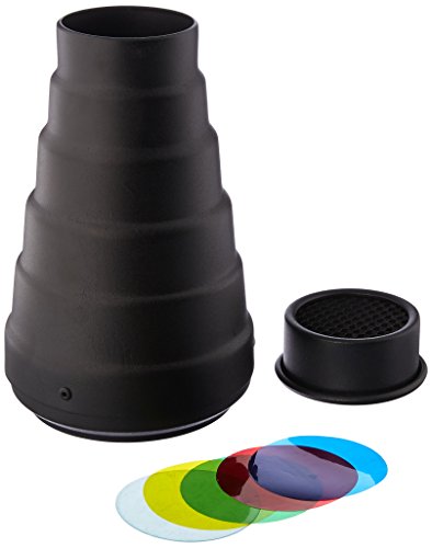 Fotodiox Snoot with 20 Degree Grid & 4 Color Gels for Balcar, Paul C Buff (AlienBees, Einstein, etc.) Lights