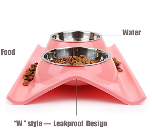 Abree-Double-Inoxydable-Bols-pour-Chien-et-Chat-Avec-W-Forme-Base-Antidrapante-Gamelle-Cat-Dog-Animaux-Feeder-Pet-Bowl-38-x-25-x-6cm-2-x-320ml