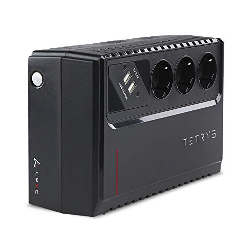 EPYC Tetrys UPS a Ciabatta, Gruppo di Continuità per PC, Potenza 650VA/360Watt, Tecnologia Line Interactive, AVR, Nero (650VA/360Watt)