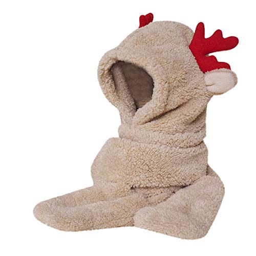Preisvergleich Produktbild Mymyguoe Lange Ohrenwärme verdickend Bequeme Hutschalhandschuhe Damen Kunstpelz Winter warme Flauschige Kapuze Schal Hut Snood Tasche Hüte Handschuhe Elch Süß