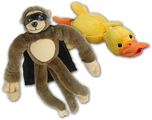Flingshot Slingshot Stuffed Animal Toys - Flying Amazing Brown Monkey and Yellow Duck - Pack of 2