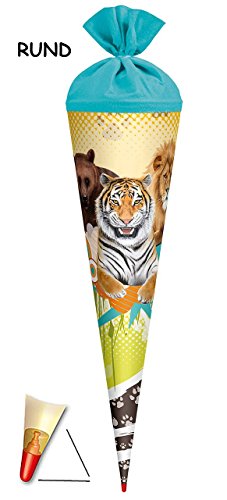 Schultüte – Raubtiere – 22 / 35 / 50 / 70 / 85 cm – Zuckertüte ALLE Größen – mit / ohne Holzspitze – Roth – für Mädchen & Jungen – Zootiere Löwe Tiger Bär Tiere Zoo Wildtiere Löwen - 3