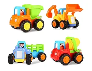 Popsugar Unbreakable Happy Engineering Vehicles Including Tractor / Bulldozer / Dumper / Cement Mixer Toy for Kids Multicolor