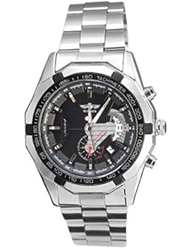 Herren Klassische Edelstahl automatische mechanische Datum Armbanduhr Fashion Armbanduhren Schwarz
