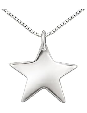 CLEVER SCHMUCK-SET Silberner Anhänger Stern 19 mm schlicht hochglänzend poliert mit Veneziakette 45 cm STERLING...
