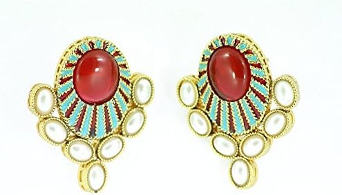 Harvi Creations Women’s Earrings Set Jewelry Designer Pearl Red Tops Wedding Jewellery