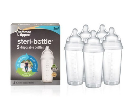 Tommee Tippee Steri-bottle 5 Pack Disposable Baby Bottles Ideal for Travel Pre Sterilised