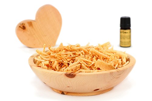 Duftset aus Zirbenholz - Schale & Späne & Herz & Zirbenöl - Deko Set "aroma" - 4 Teilig - wirkt beruhigend auf Körper, Geist und Seele