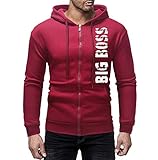NINGSANJIN Herren Pullover Kapuzenpullover, Feinstrick Pullover Mit Kapuze (Wine,2XL)