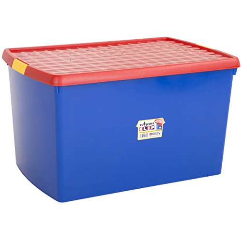 Preisvergleich Produktbild Clip Box 62 Liter Deckel mit Klick-Verschluss 59 x 39 X 33 cm Blau-Rot • Aufbewahrungsbox Kunststoffbox Spielzeugbox Kiste Organizer Behälter Stapelbox