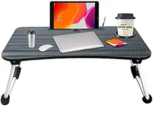 Tread Mall Home Office Lap Desk, Laptop Desk, Foldable Laptop Stand for Working, Writing, Gaming and Drawing, Wooden Black Top and Aluminum Alloy Legs