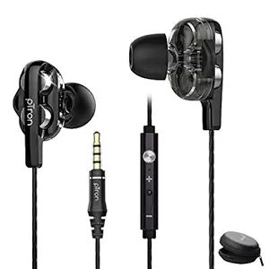 PTron Boom Ultima V2 Dual Driver, In Ear Gaming Wired Headphones with Mic, Volume Control, Passive Noise Cancelling Boom 3 Earphones with 3.5mm Audio Jack & 1.2M Tangle-free Cable - (Black)