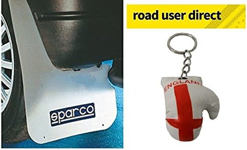 Sparco Car Mudflaps (Pair) - White PLUS Free Boxing Glove Key Fob