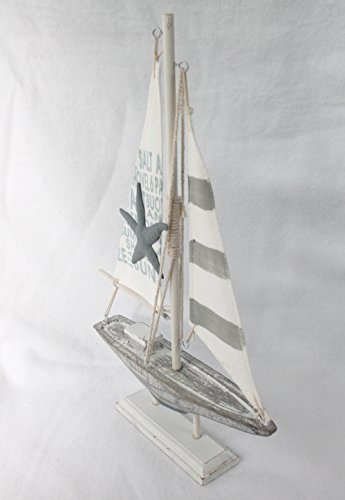Segelboot Holz Textil 30 x 20 cm Shabby Landhaus Dekoration - 2